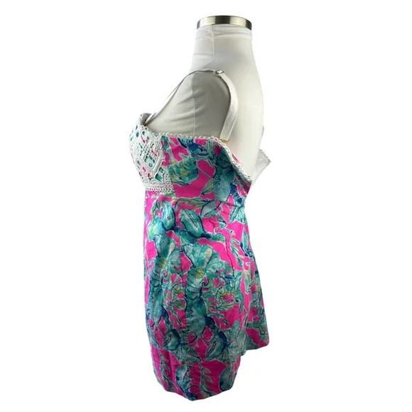 Lilly Pulitzer Brynn Strapless Dress Lobsters In Love Razz Crochet Shift Size 8 - Picture 13 of 16